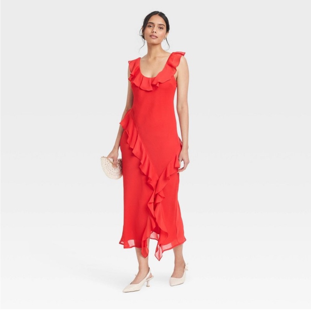 NWT Women's Ruffle Slip Dress A New Day Red XS/XL Lightweight Chiffon Sleeveless